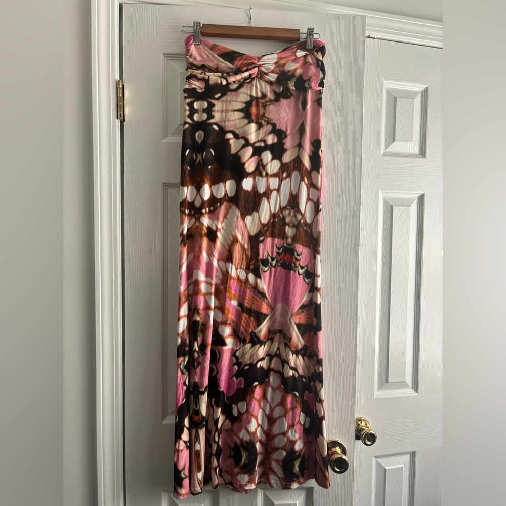 h:ours Asymmetrical Skirt in Pink and Brown